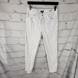 NYDJ Womens 6 White Skinny Ankle Nautical‎ Anchor Print Jeans Pants Preppy